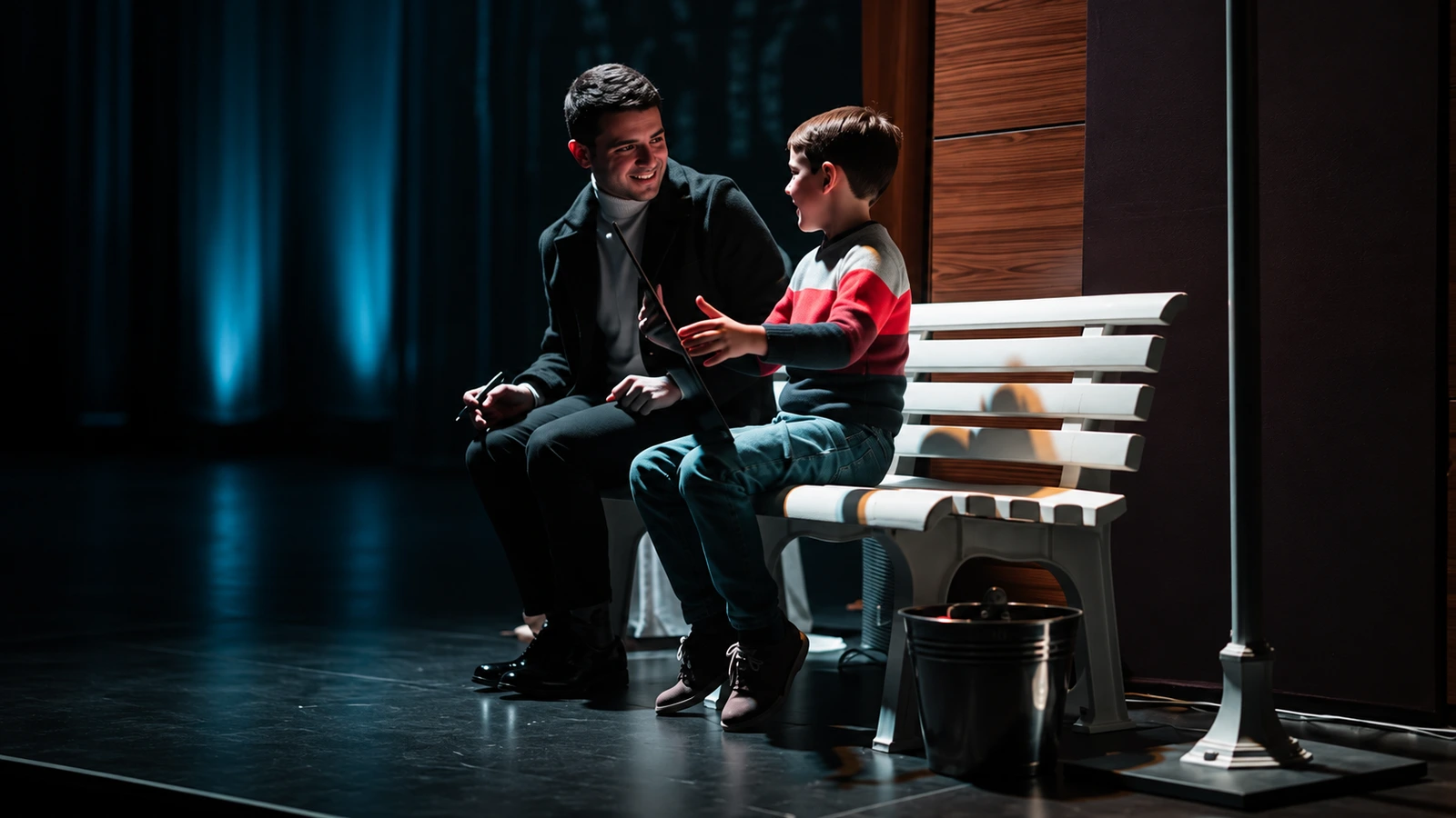 Alejandro Bayona comparte una escena con un participante. Fotografía facilitada para la entrevista; encuadre adaptado con IA.