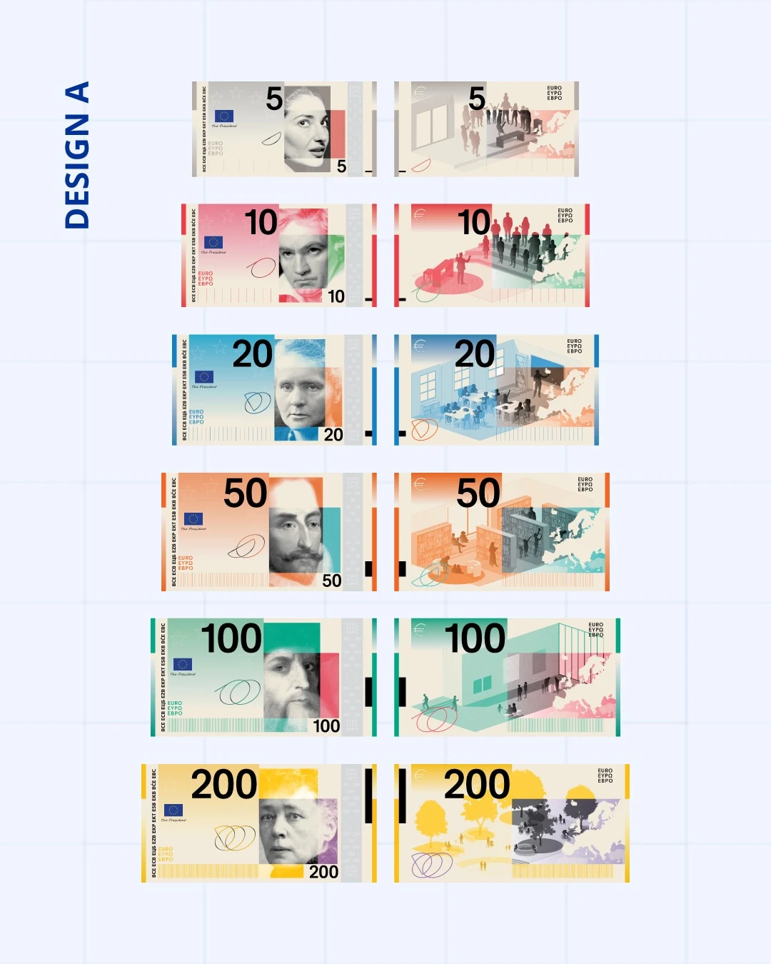 Diseño A para los futuros billetes de euro